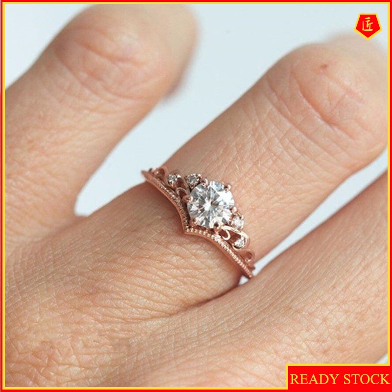 [Ready Stock]Creative Crown Color Separation Ring Set Diamond 14K Rose Gold