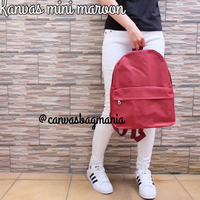Diskon Tas Ransel Kanvas Polos Ukuran Mini/Kecil Harga Grosir (Maroon) Terbaru