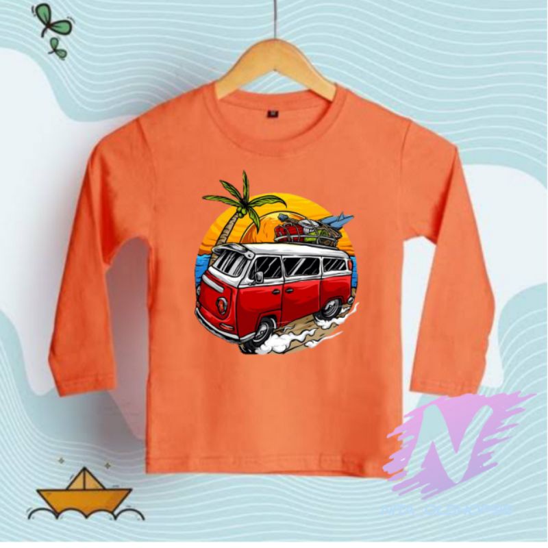 kaos animasi summer mobil kaos anak lengan panjang animasi pantai