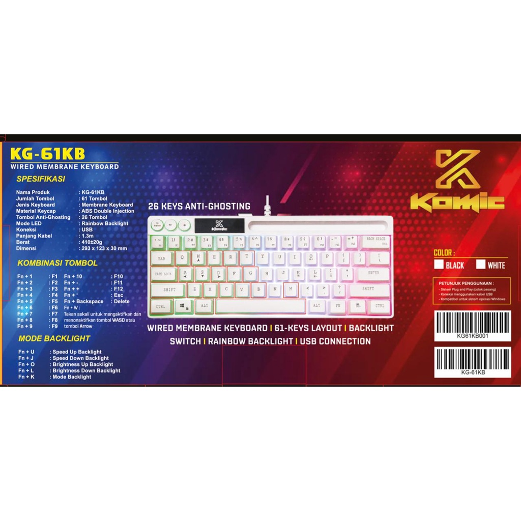 Keyboard Gaming Komic KG-61KB / Keyboard 61% Like Eris