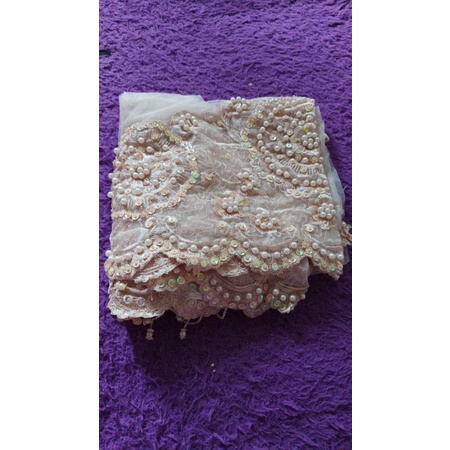 Slayer Pengantin / Hijab Pengantin / Veil Pengantin / Selendang Pengantin / Selendang Ibu Besan / Selendang Akad / Kerudung Bordir Mutiara-coksu
