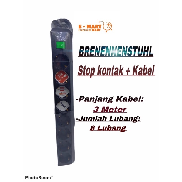 [GERMANY] BRENNENSTUHL Stop Kontak 8 Lubang Socket ECO LINK dengan Kabel 3M GERMANY