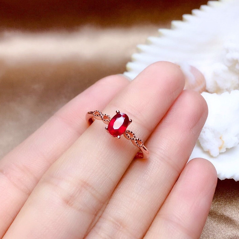 Cincin Kristal Ruby Merah Bahan S925 Silver Untuk Wanita