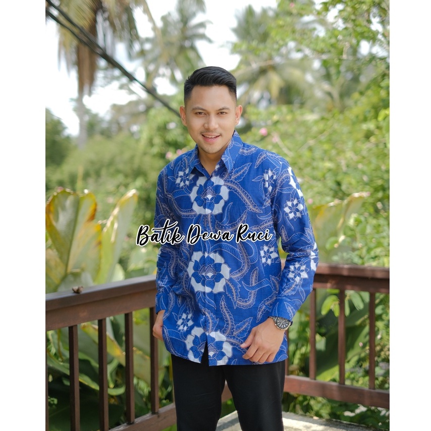 BATIK PRIA TAMAN BIRU LAPIS FURING KATUN HALUS SRAGENAN SIZE M-XXL HIGH QUALITY