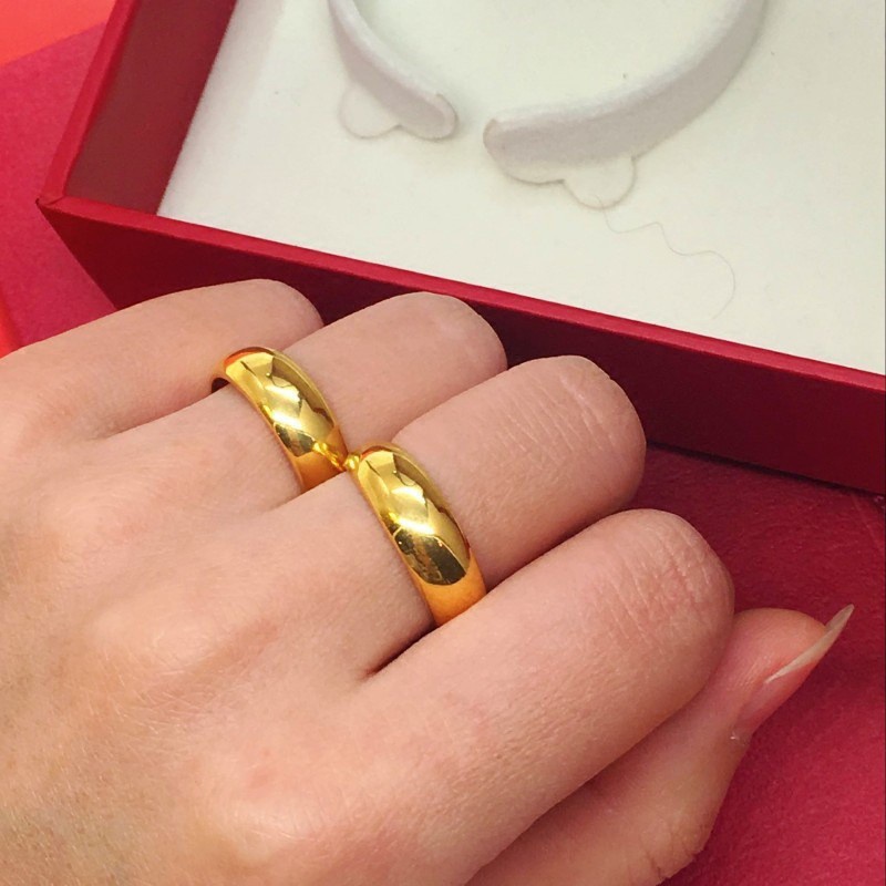 Cincin Yang Dapat Disesuaikan Dengan Bukaan Mengkilap Berlapis Emas 24K Yang Bergaya Sederhana Untuk Pria dan Wanita