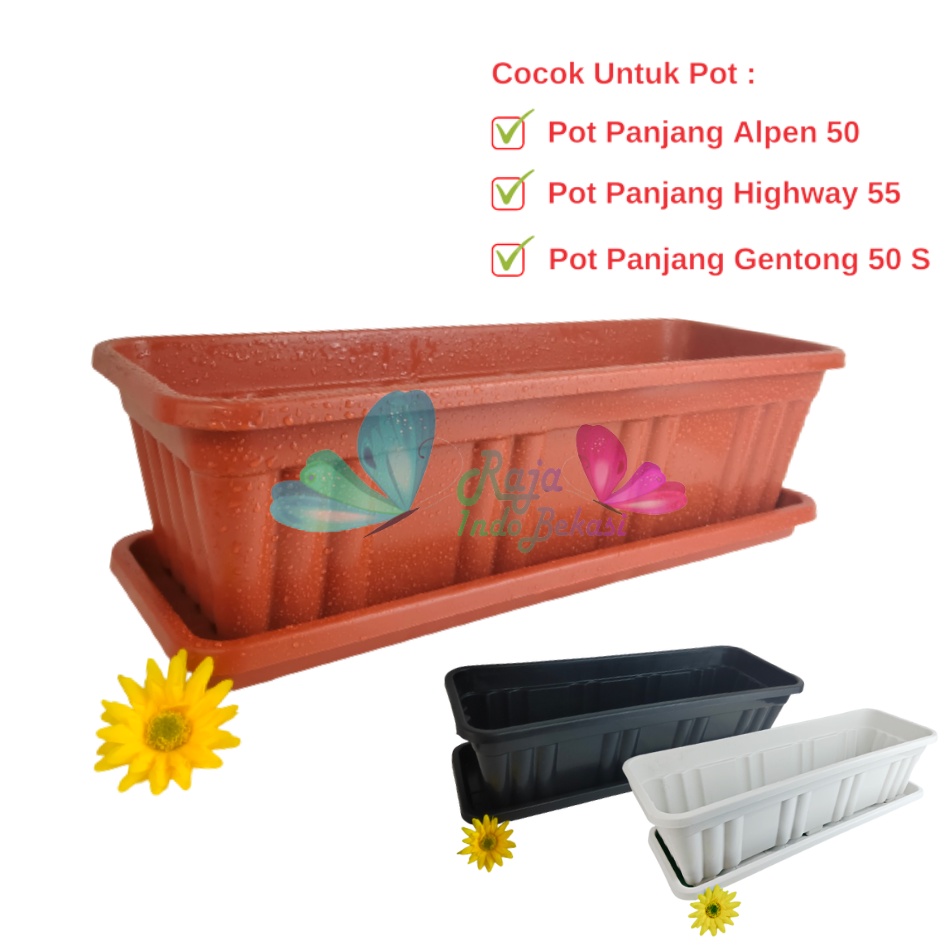 3 Pcs Pot Bunga Panjang Highway 55 Hitam Merah Bata Coklat Pot Bunga Segi Panjang 60 CM 50cm 70cm Pot Panjang Plastik Putih Murah Gantung - Pot Panjang 50