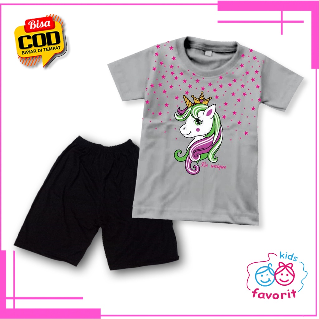 Favorit kids setelan kaos anak perempuan motif unicron | baju set anak perempuan gambar kuda poni