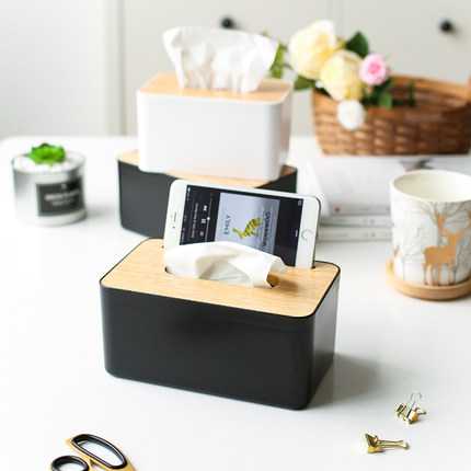 Kotak Tisu Kayu dengan Smartphone Holder Mobile and Tissue Box - ZJ005