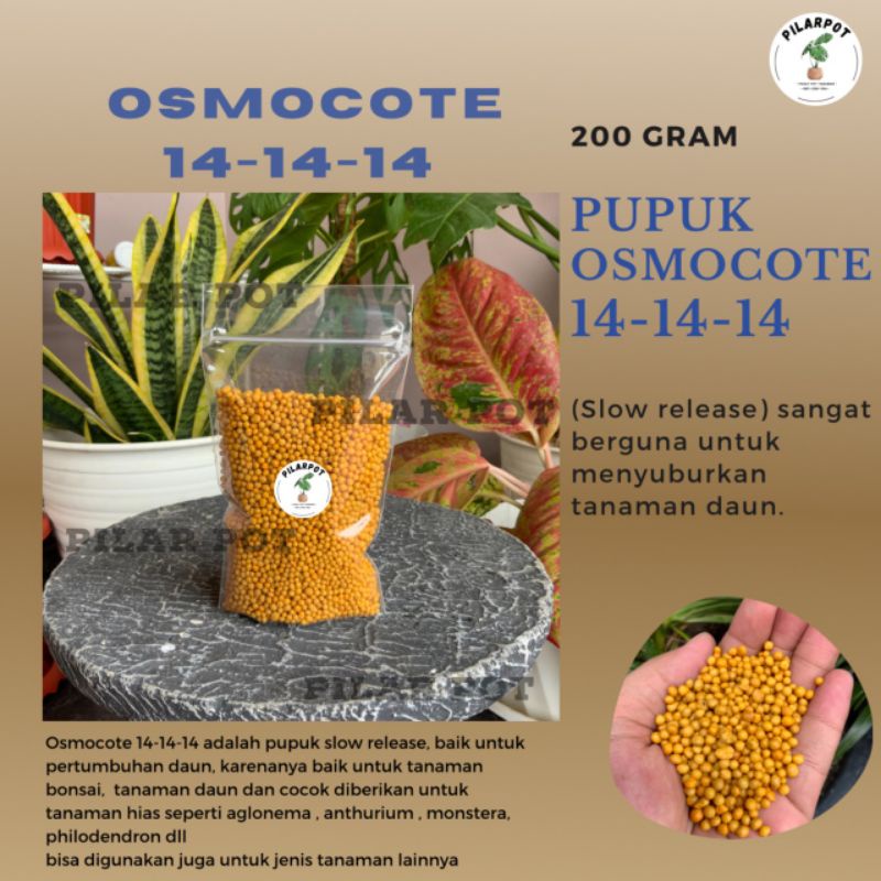 PUPUK OSMOCOTE 14-14-14 SLOW RELEASE FERTILIZER REPACK 200 GRAM UNTUK TANAMAN HIAS