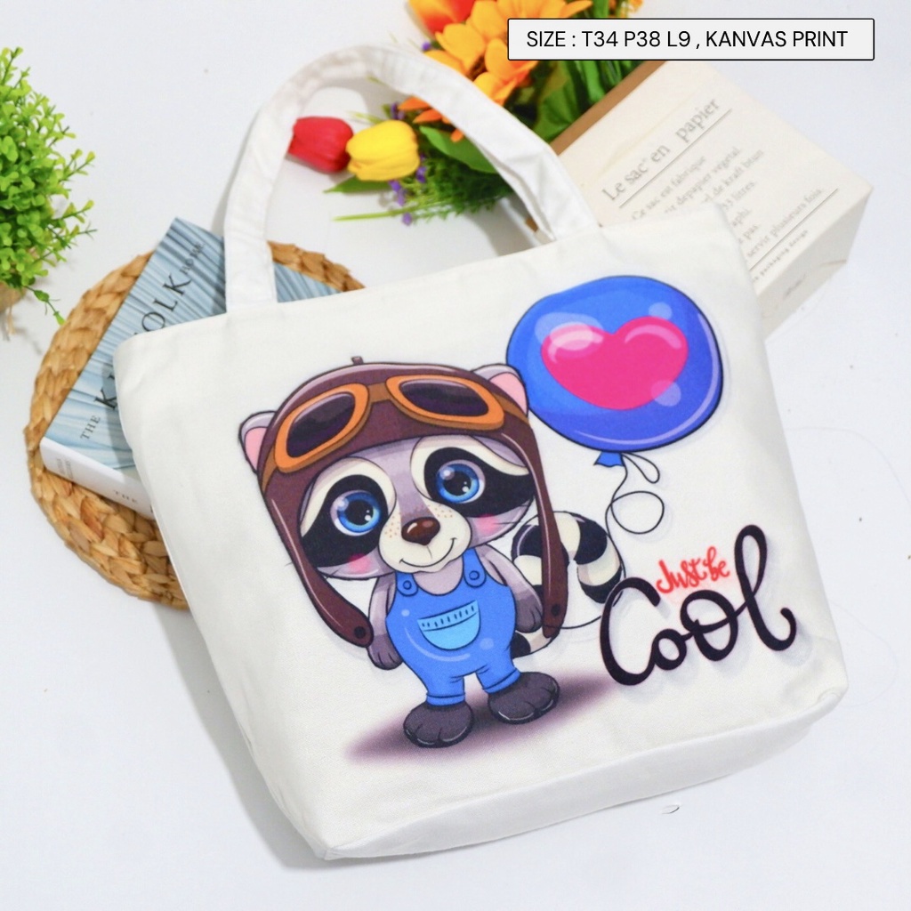 SANSURBAGS [COD] Tote Bag Karakter Abstrak Bunga TOTEBAG SEKOLAH Gambar Lucu Tas Tote Murah Kanvas Ada Resleting