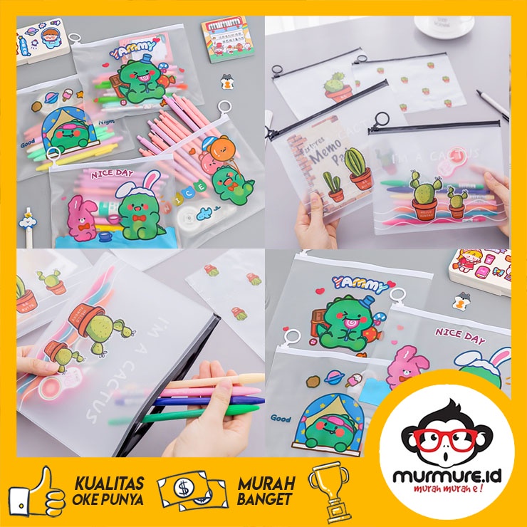 MURMURE.ID | ZIPPER BAG CACTUS - ZIPLOCK MOTIF KAKTUS - STORAGE BAG TEMPAT PENSIL TRANSPARAN PC006-1