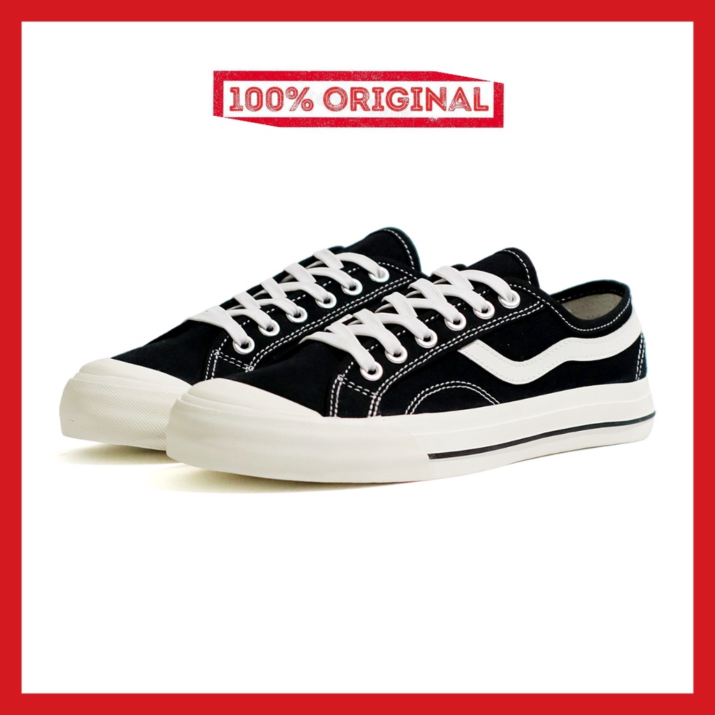 ORIGINAL - Sepatu Brand Lokal Kasual Pria Wanita No Brand Black White Low Not Sneakers Ventela New Public Low Hitam Putih