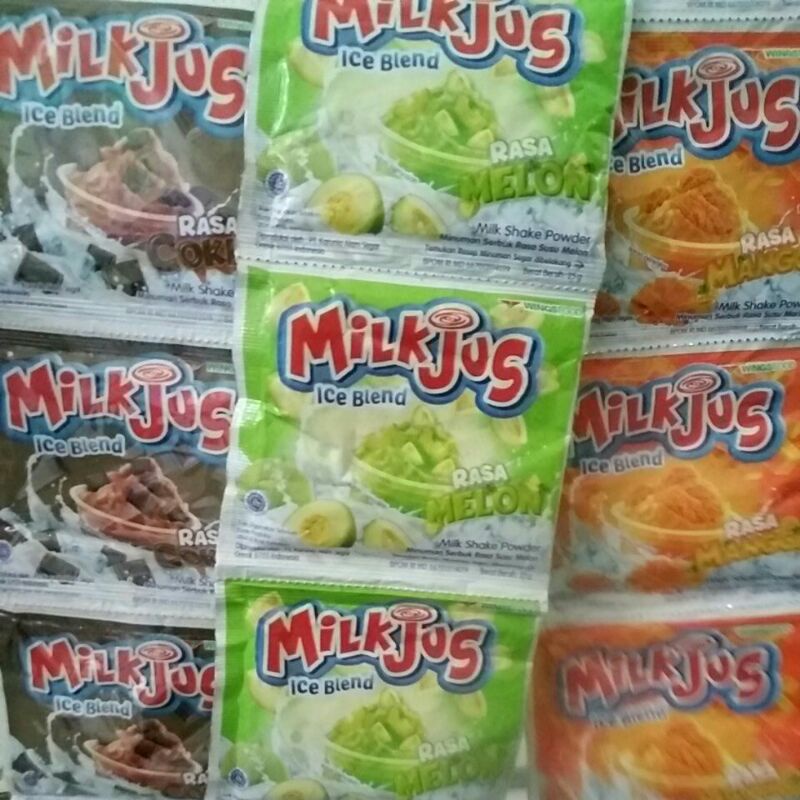 

isi 10 sachet @25gr milkjus berbagai rasa coklat,melon,mangga