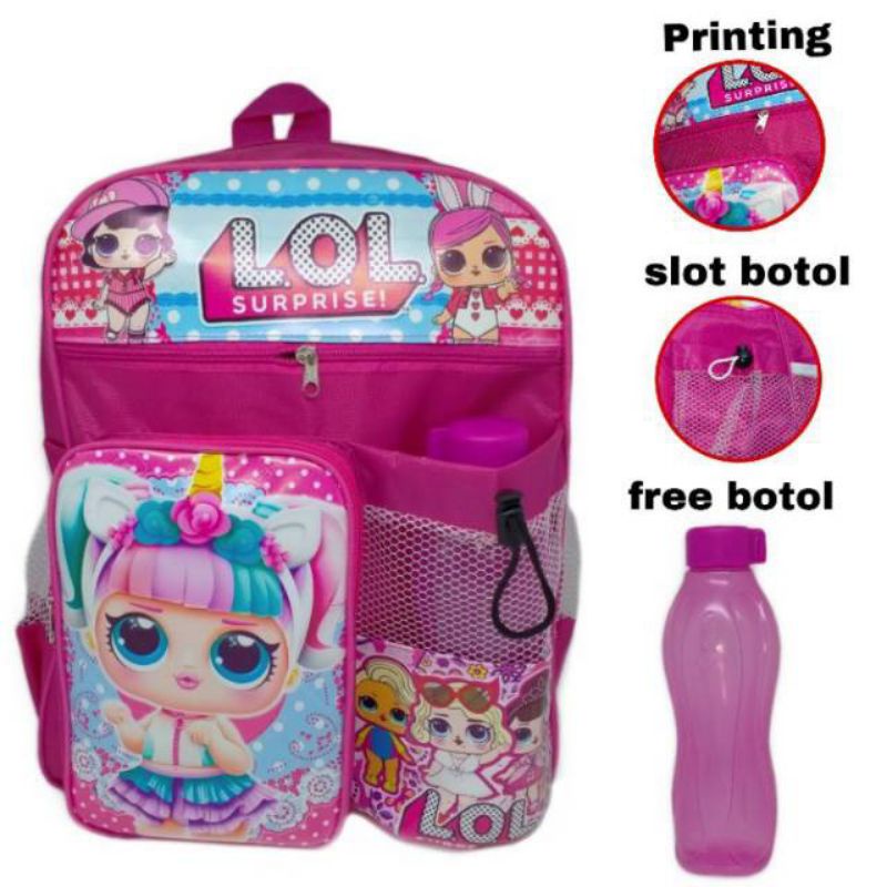 Tas ransel anak sekolah untuk Perempuan free botol minum Karakter  Lol