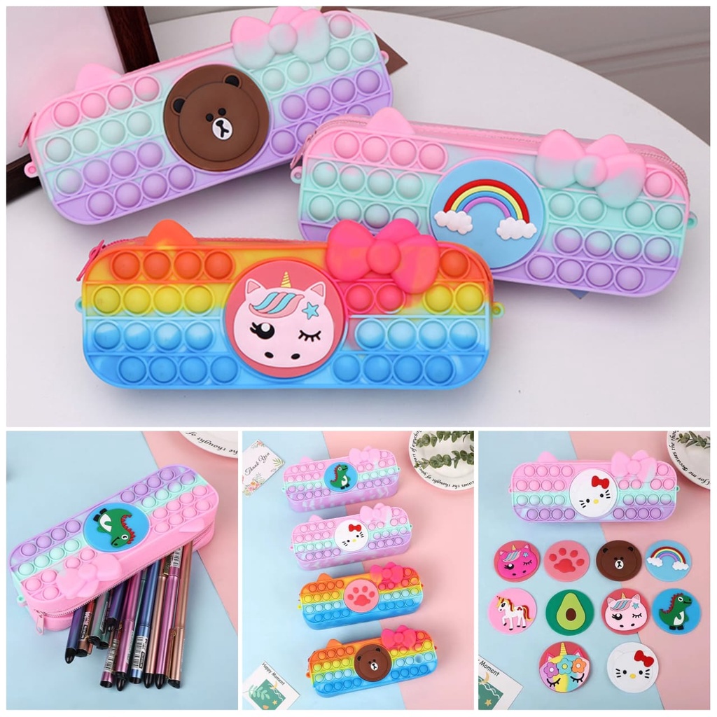 

Kotak pensil Pop It wadah pensil anak karakter lucu