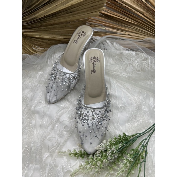 Rafaizoutfit sepatu wanita wedding shoes dayana silver tinggi 7cm kaca