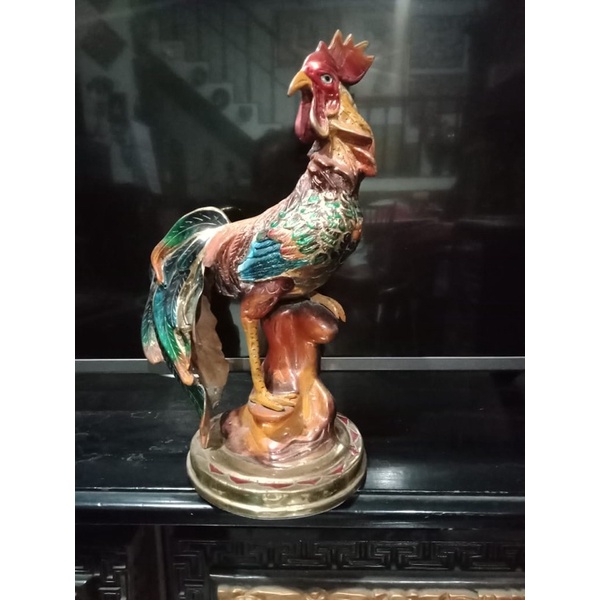 Patung Ayam Jago Jeger Pajangan Antik Kuningan