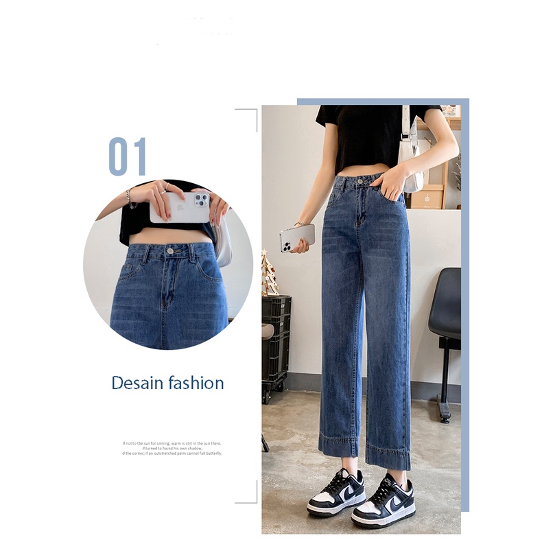 ✅COD New highwaist kulot kekinian biru high loose import korean style celana jeans wanita