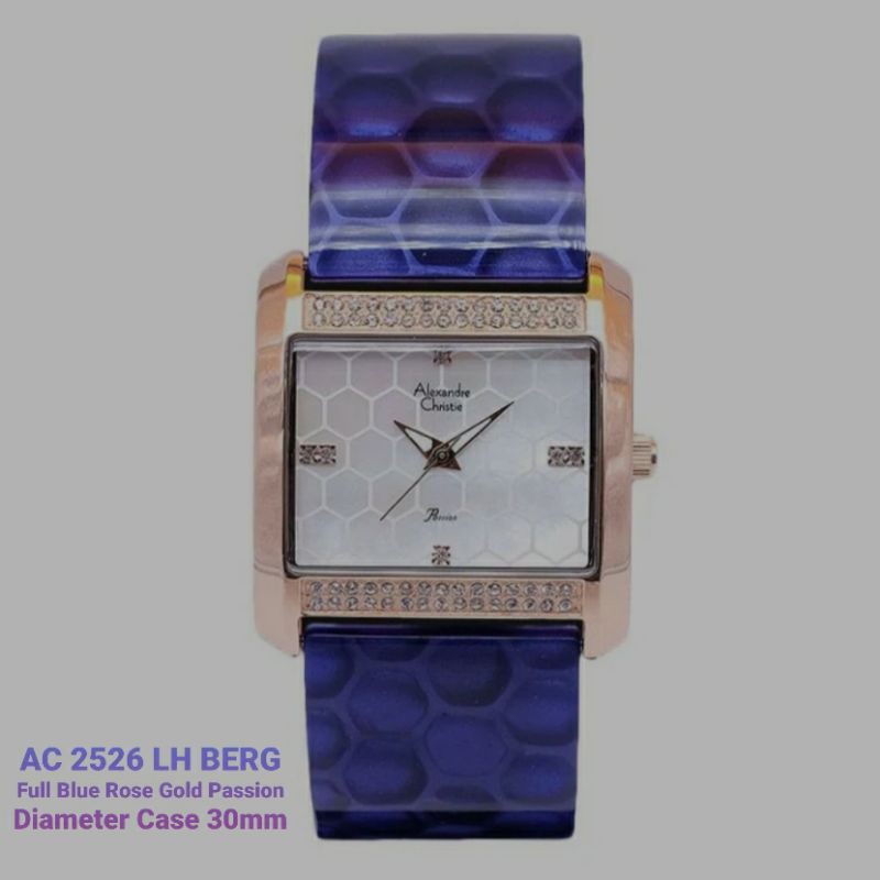 Jam Tangan Wanita ALEXANDRE CHRISTIE AC 2526 LH BERG 33mm Full Blue Rose Gold Passion Original