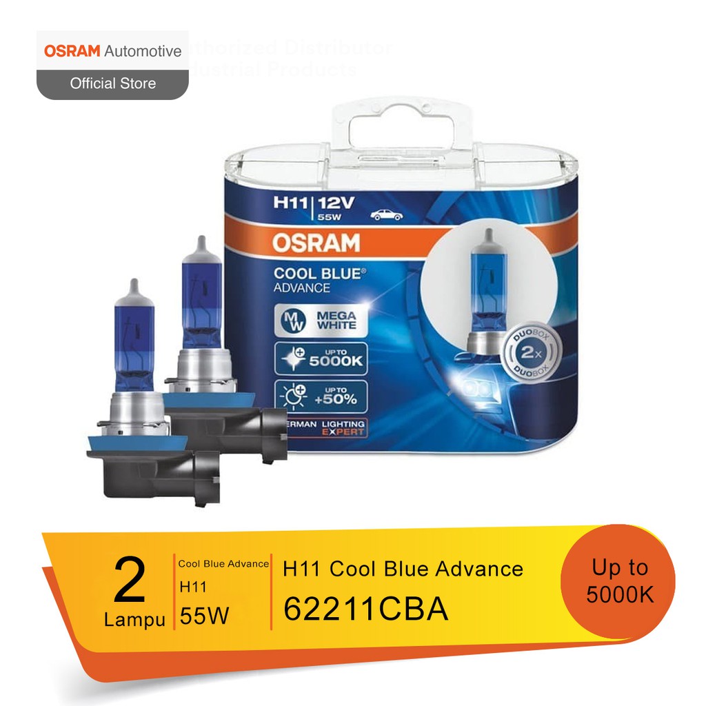 Jual Osram Lampu Mobil H11 Cool Blue Advance 12V 55W - 62211CBA - Dg ...