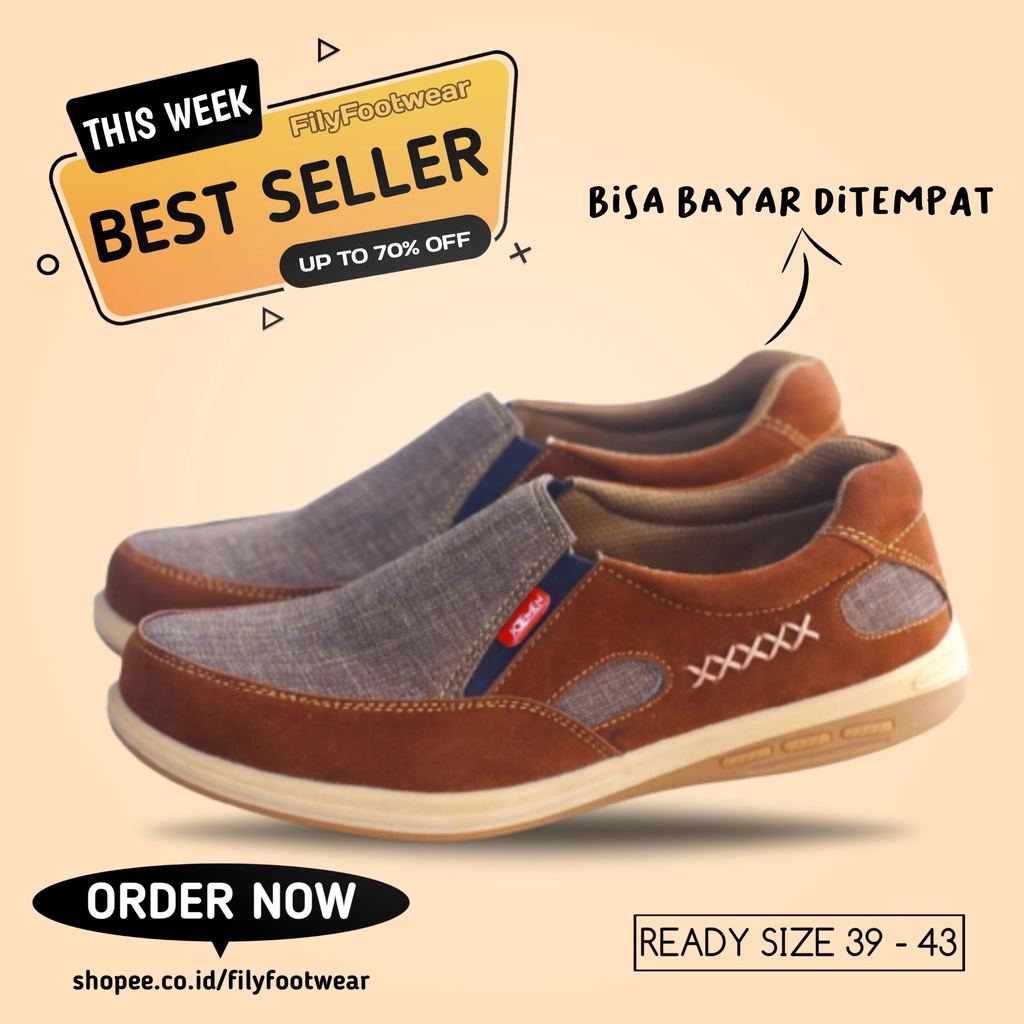 (GARANSI TERMURAH) Sepatu Bapak Bapak Outfit Warna Coklat Spatu Santai Pria Murah Tanpa Tali SLIP ON