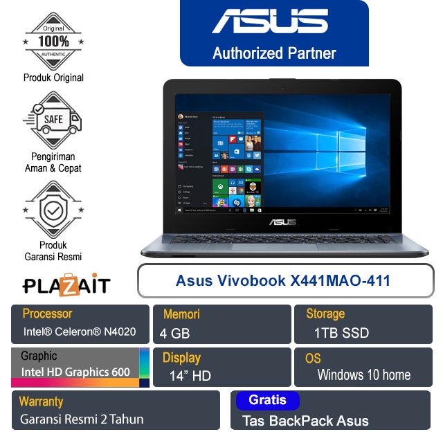 Asus Vivobook X441MAO-411 Celeron N4020/4GB/1TB HDD /W10