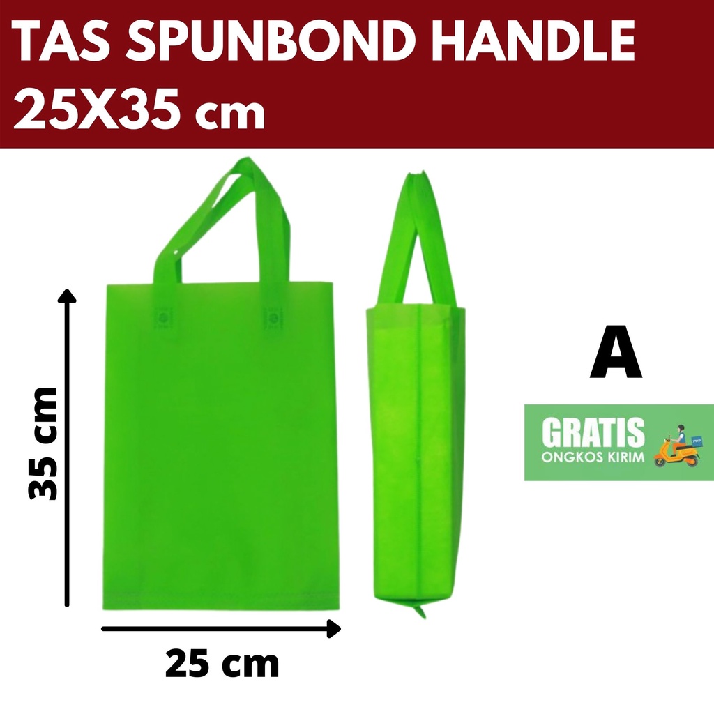 

TAS SPUNBOND GOODIE BAG 25x35 cm HIJAU(A/B/C) Tas Belanja/ Tas Ultah/ Tas Promosi/ Tas Reuni/ Tas Spunbond Sablon/ Tas Spunbond Custom/ Tas Goodiebag Sablon/ Tas Goodiebag Custom/ Tas Ramah Lingkungan/ Tas Press/ Tas Perusahaan/ Tas Partai Besar