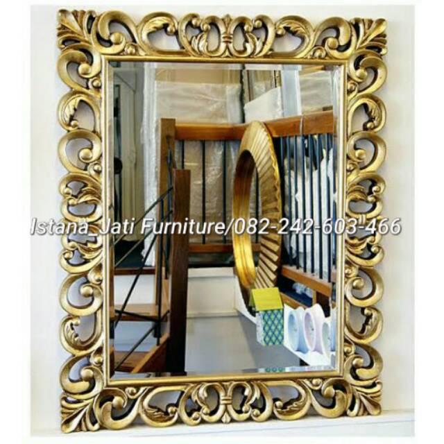Figura kaca ukir gold jati/cermin ukir gold/bufet tv jati/kursi sofa single retro/kursi tamu ranjang