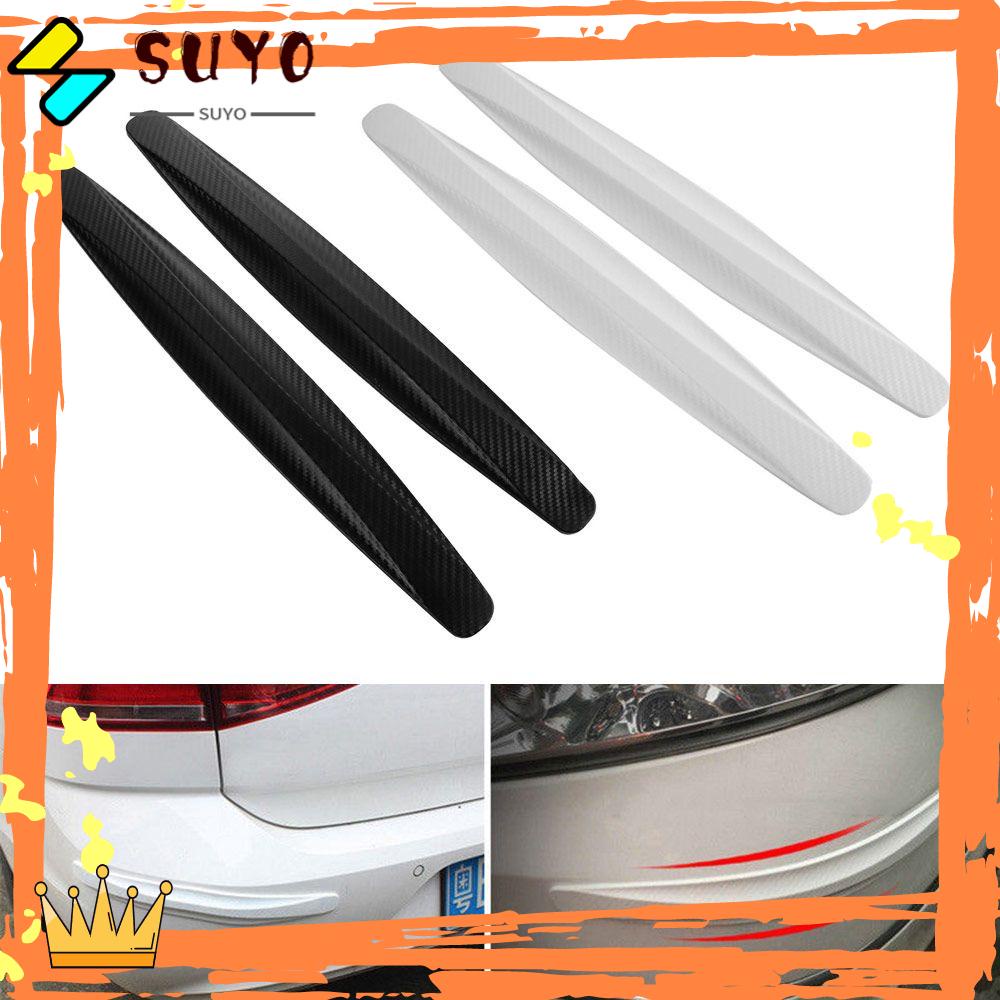 Suyou 2pcs / Set Stiker Pelindung Pinggiran Bumper Depan / Belakang Mobil Anti Benturan Bahan Carbon Fiber