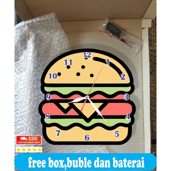 JAM DINDING KAYU UNIK KARAKTER ANAK GAMBAR BURGER ANIMASI KARTUN LUCU MINIMALIS MURAH TEMPEL TEMBOK CUSTOM BESAR ARTISTIK MODERN MEWAH DEKORASI DINDING HIASAN DINGDING KAMAR TIDUR ANAK TERLARIS