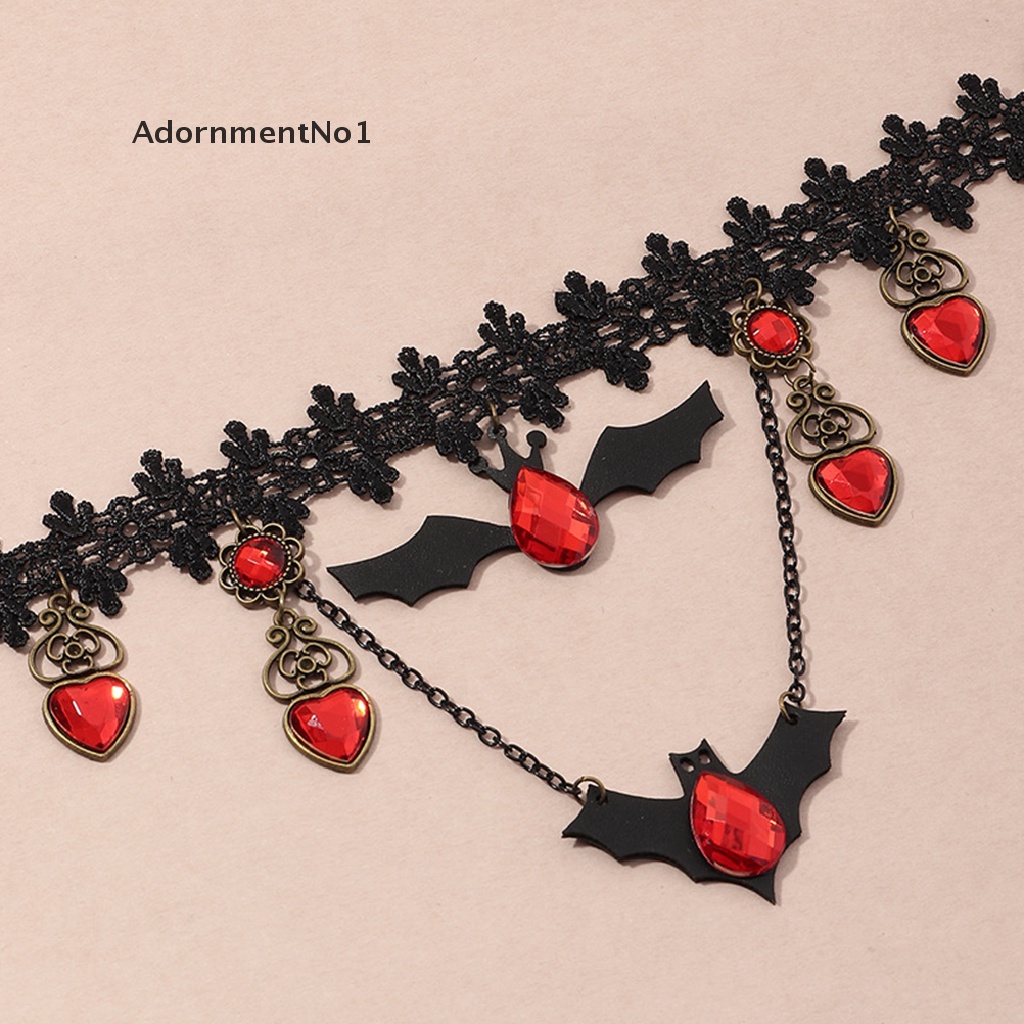 (AdornmentNo1) Kalung Choker Lace Gaya Gothic Motif Kelelawar Aksen Hollow Untuk Perhiasan Wanita / Halloween