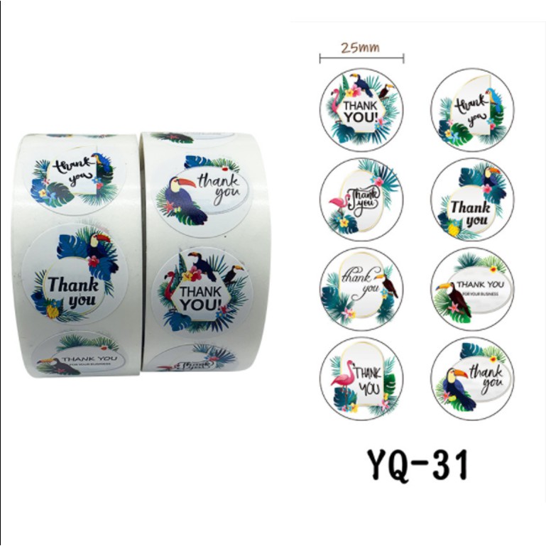 Sticker Label Thank you ukuran kecil 2.5 cm 50 pcs Stiker Terima Kasih Segel Kemasan Amplop-TY Random burung