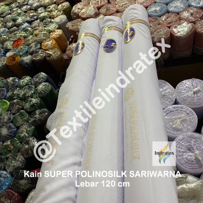 ( per 1 roll ) KAIN POLINO SILK SARIWARNA PUTIH bahan seragam gamis koko dress kerudung hijab jilbab sorban