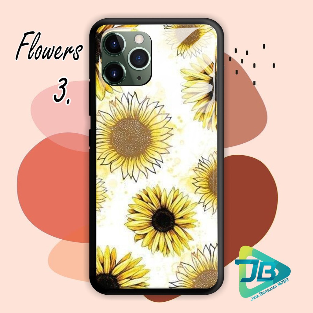 SOFTCASE BACK CASE GLASS KACA FLOWERS IPHONE 5 6 6S 6+ 6S+ 7 7S 7+ 8 8+ X XS XR 11 12MINI PRO JB3744