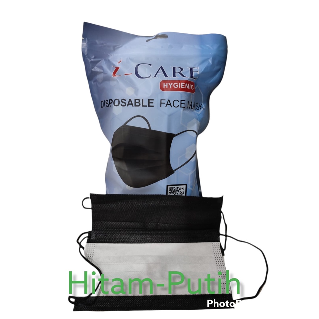 MASKER/ICARE/EARLOOP/MASKER HITAM/PUTIH/HIJAB/3PLAY/MEDIS/DISPOSABLE FACE MASK-3