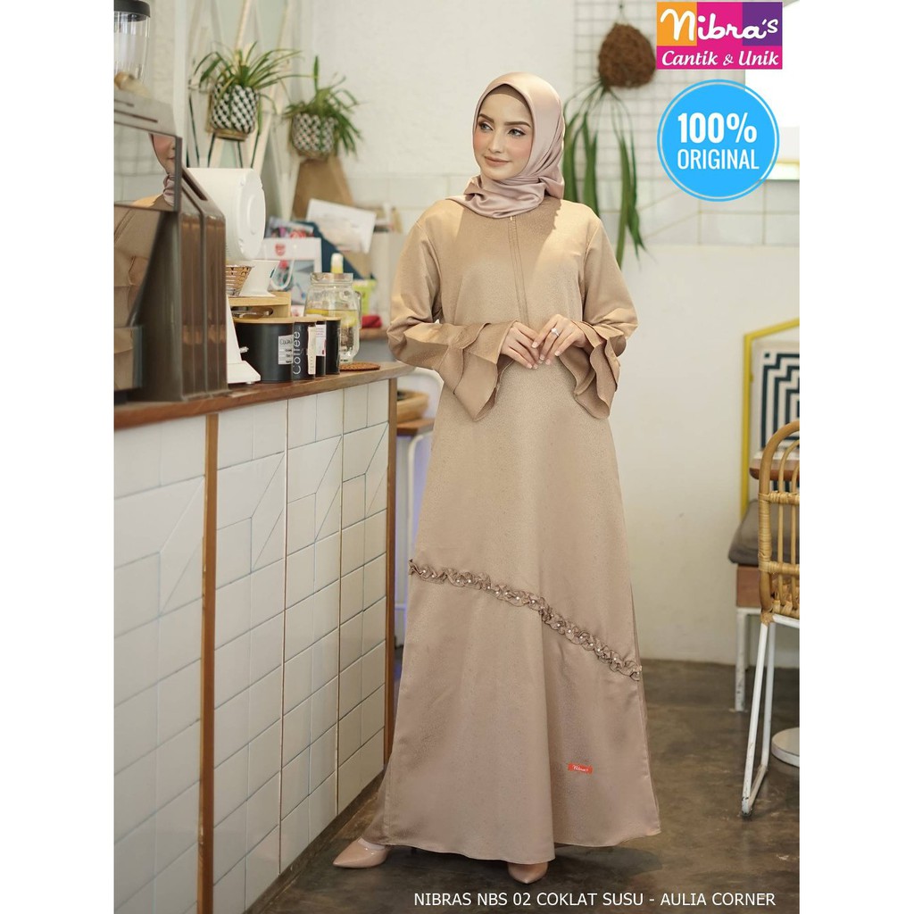 Untuk Pesta Gamis Spesial Nibras NBS 02 Coklat Susu ORIGINAL Gamis Wanita Terbaru