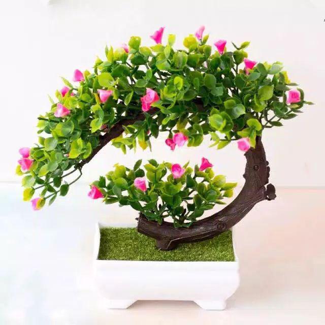 NM353 Bunga plastik / pajangan bunga Artificial / motif Rose/ Vas Petak-Pink