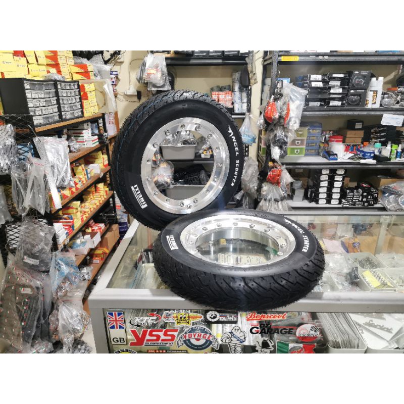 Velg Tubeless Ring 10 Modular GS Polish set Ban Tubeless Pirelli Angel Scooter