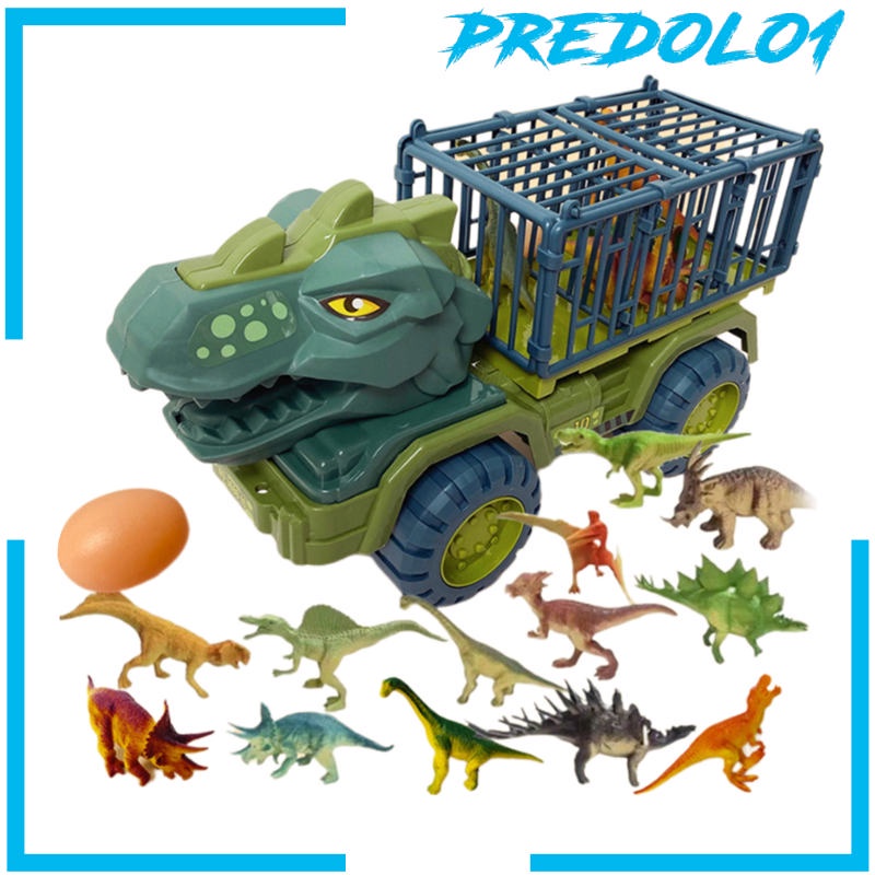 (Predolo1) 15 Pcs Mainan Truk Pengangkut Dinosaurus Triceratops Untuk Anak