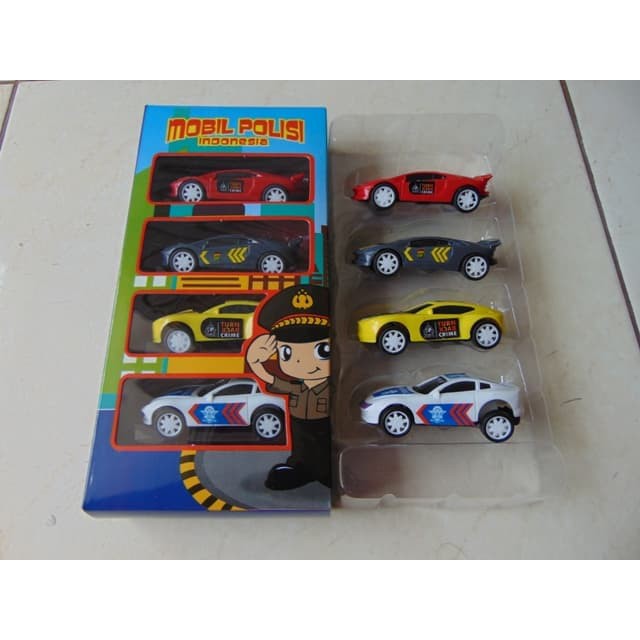 Mainan Mobil Polisi Indonesia Sistem Pull Back Isi 4 Pcs