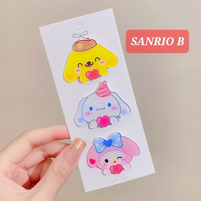 BAJUKIDDIE JEPIT RAMBUT SANRIO ISI 3 PCS AKSESORIS RAMBUT JEPITAN PONI ANAK CEWEK IMPORT