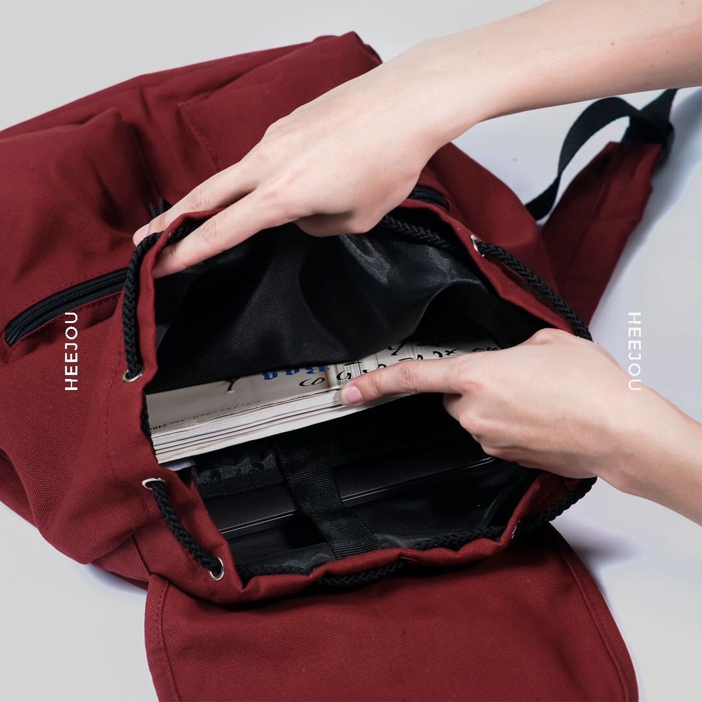 TAS LAPTOP RANSEL KULIAH SEKOLAH KANVAS VINTAGE HEEJOU TRAVELLO MAROON