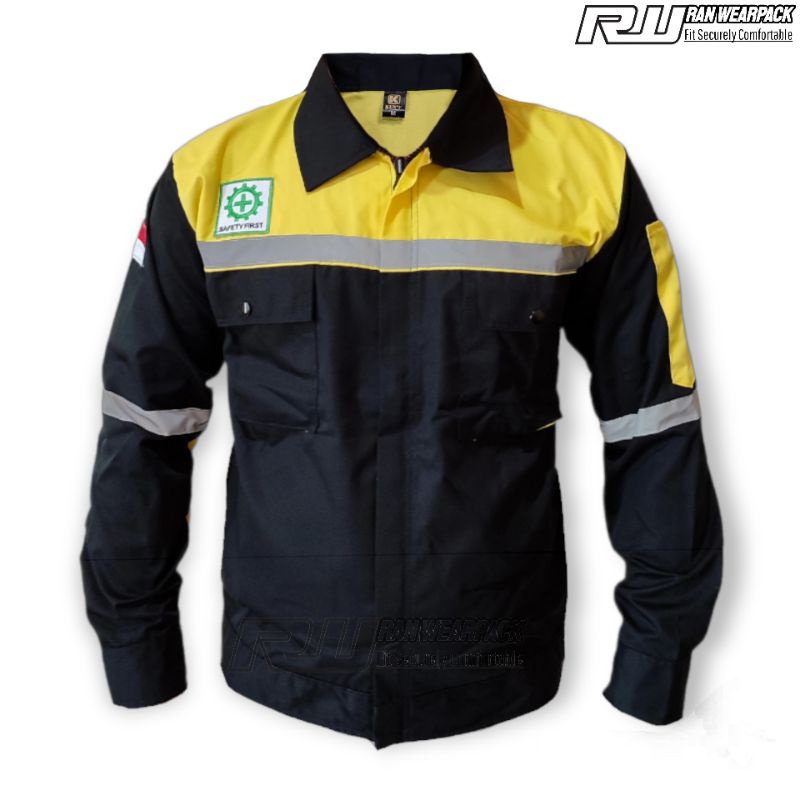 Kemeja Safety Wearpack - Wearpack Atasan - Baju Safety Lengan Panjang Warna Hitam Kombinasi Kuning -