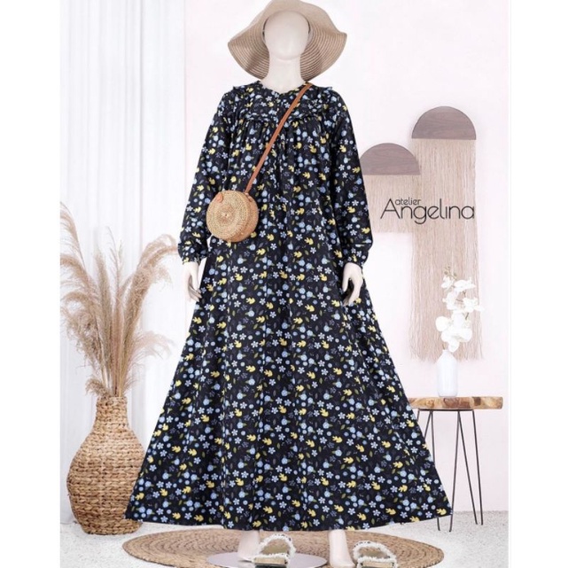 Diana Dress Mixed Floral Black Blue _ Doodle Flower Pink Beach by Atelier Angelina _ Dress Hitam _ D