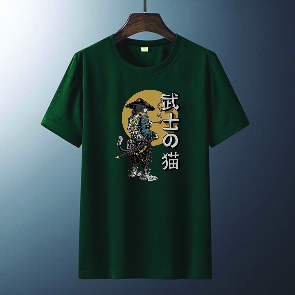 Kaos Distro Pria Gambar Jepang Tulisan Jepang samurai Atasan Pendek T-shirt Pria Dewasa Baju Unisex cowok cewek