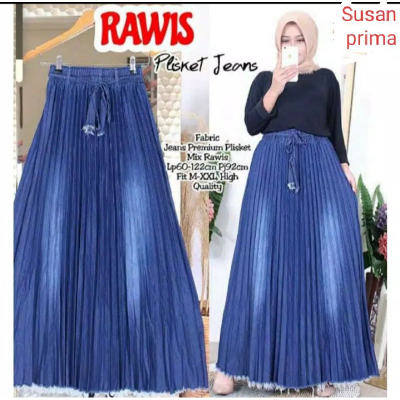 rok jeans plisket payung/rok jeans kekinian/rok plisket murah