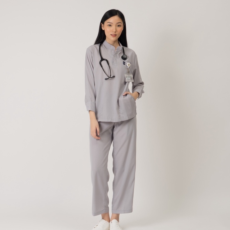 Baju Jaga MANDARIN LS - PINK Scrubs Theatre Blues First Line Lengan Panjang