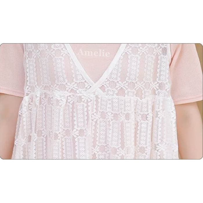 Murah midi mini dress casual wanita korea import ab934099 pink white putih