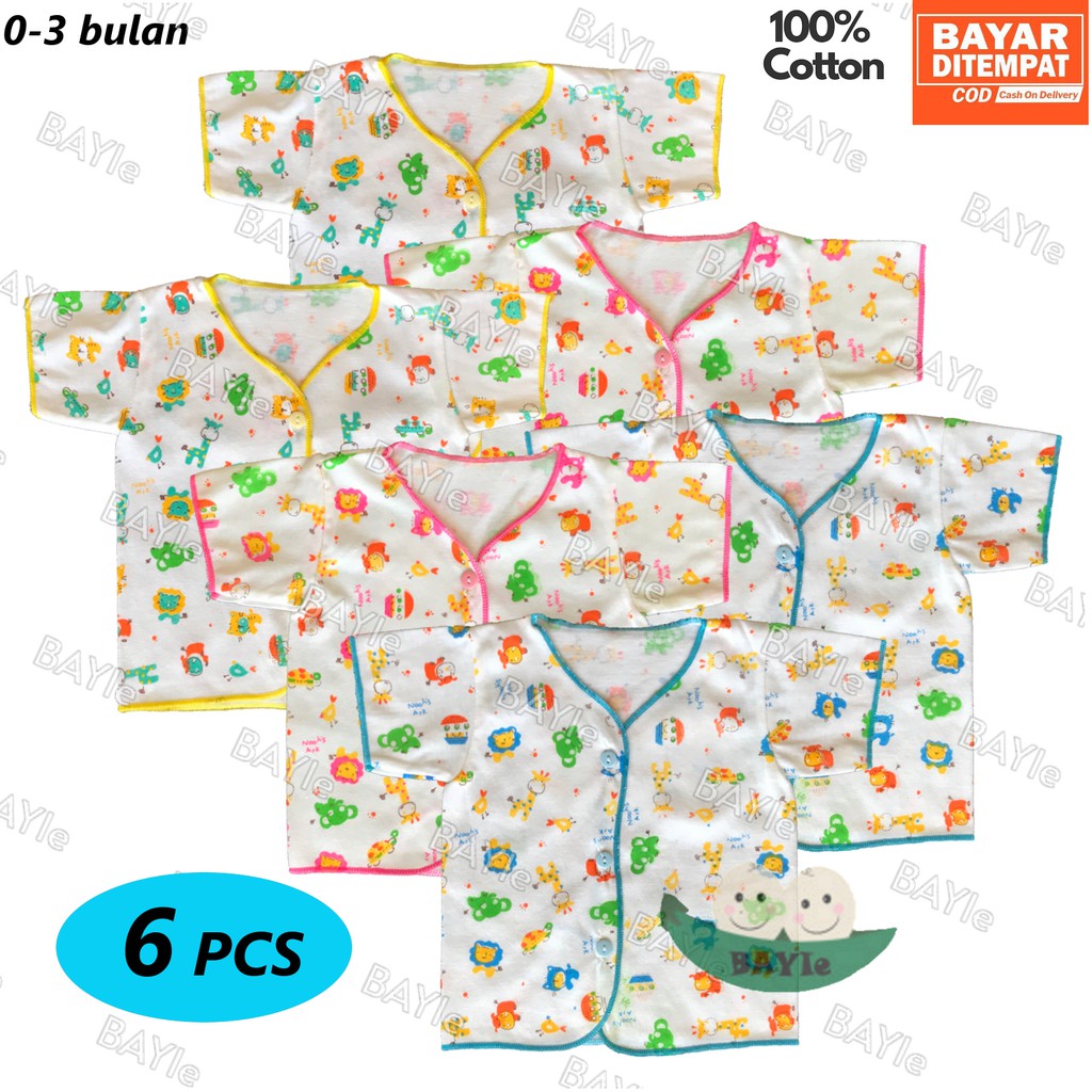 BAYIe - 6 Pcs Baju Bayi Lengan Pendek New Born 100% Katun Motif TABUR NECI RYN umur 0-3 bulan