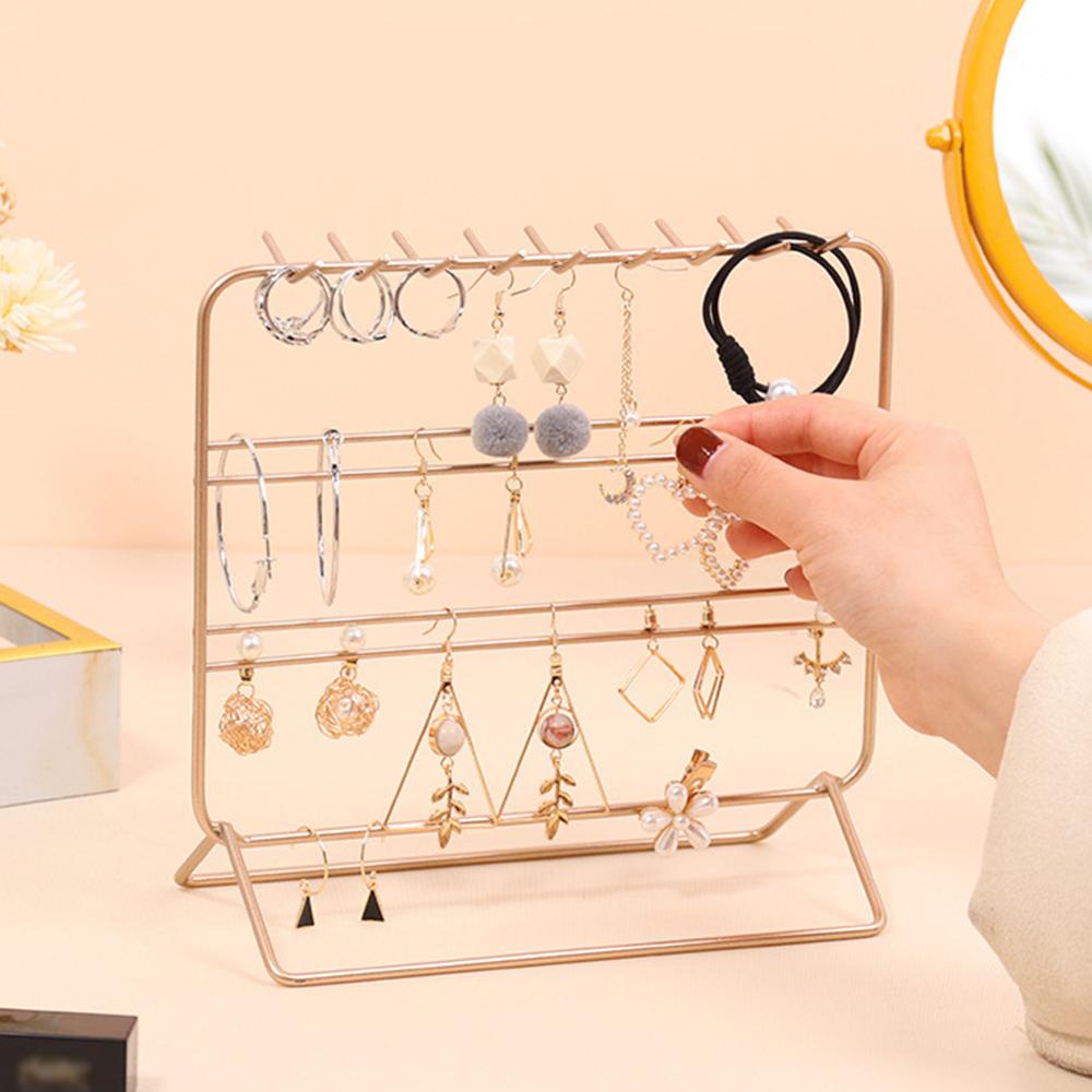 Timekey Stand Holder / Dudukan Display / Organizer Anting / Kalung / Perhiasan Model 3 Layer Bahan Metal I4Z5